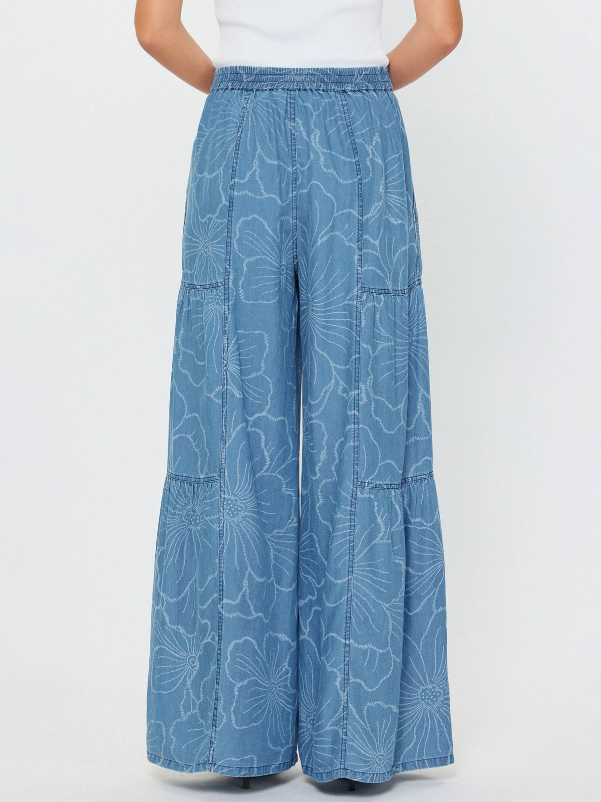 Floral Chambray Wide Leg Pants | Current Air