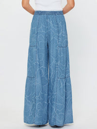 Floral Chambray Wide Leg Pants | Current Air