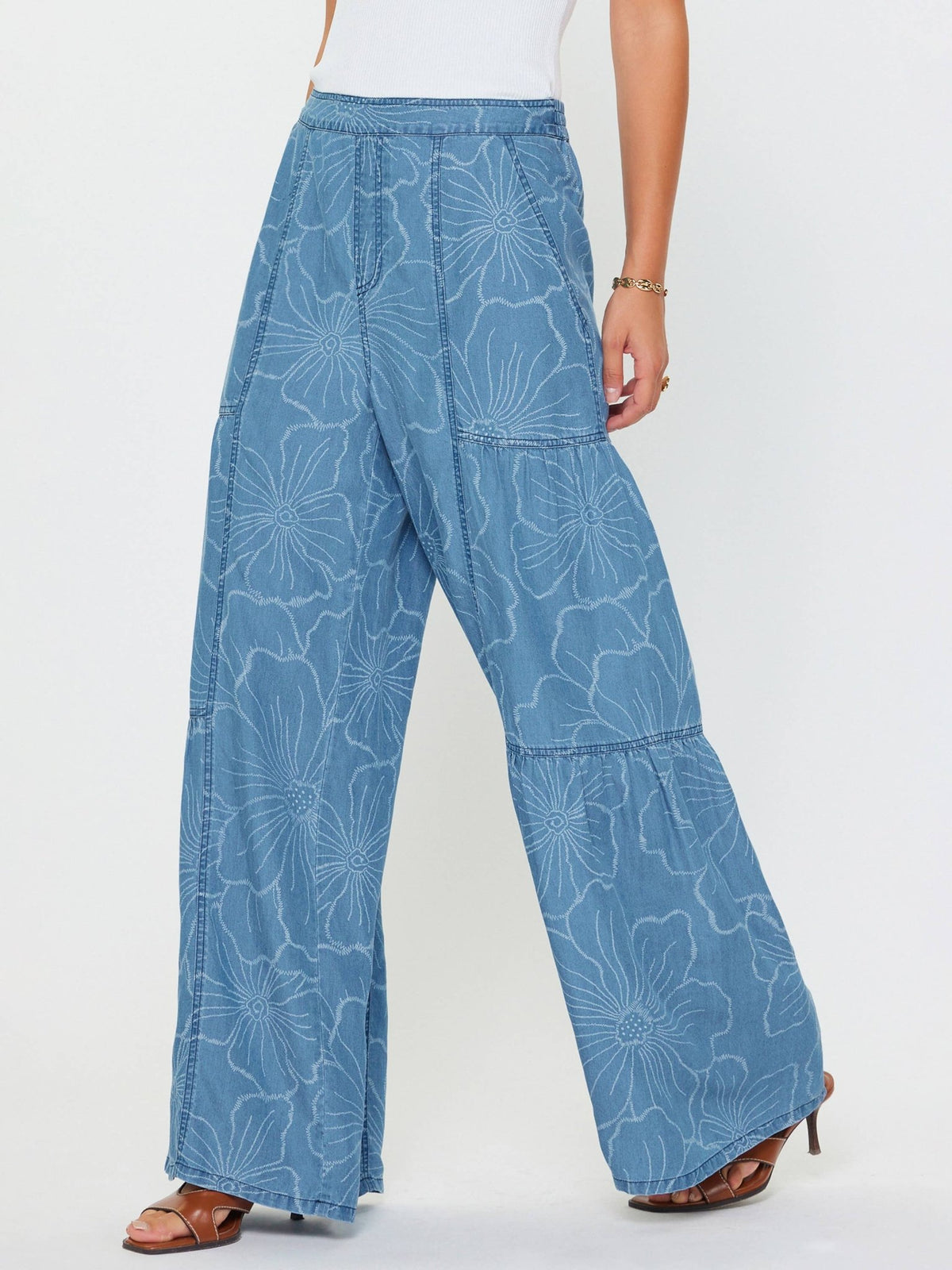 Floral Chambray Wide Leg Pants | Current Air