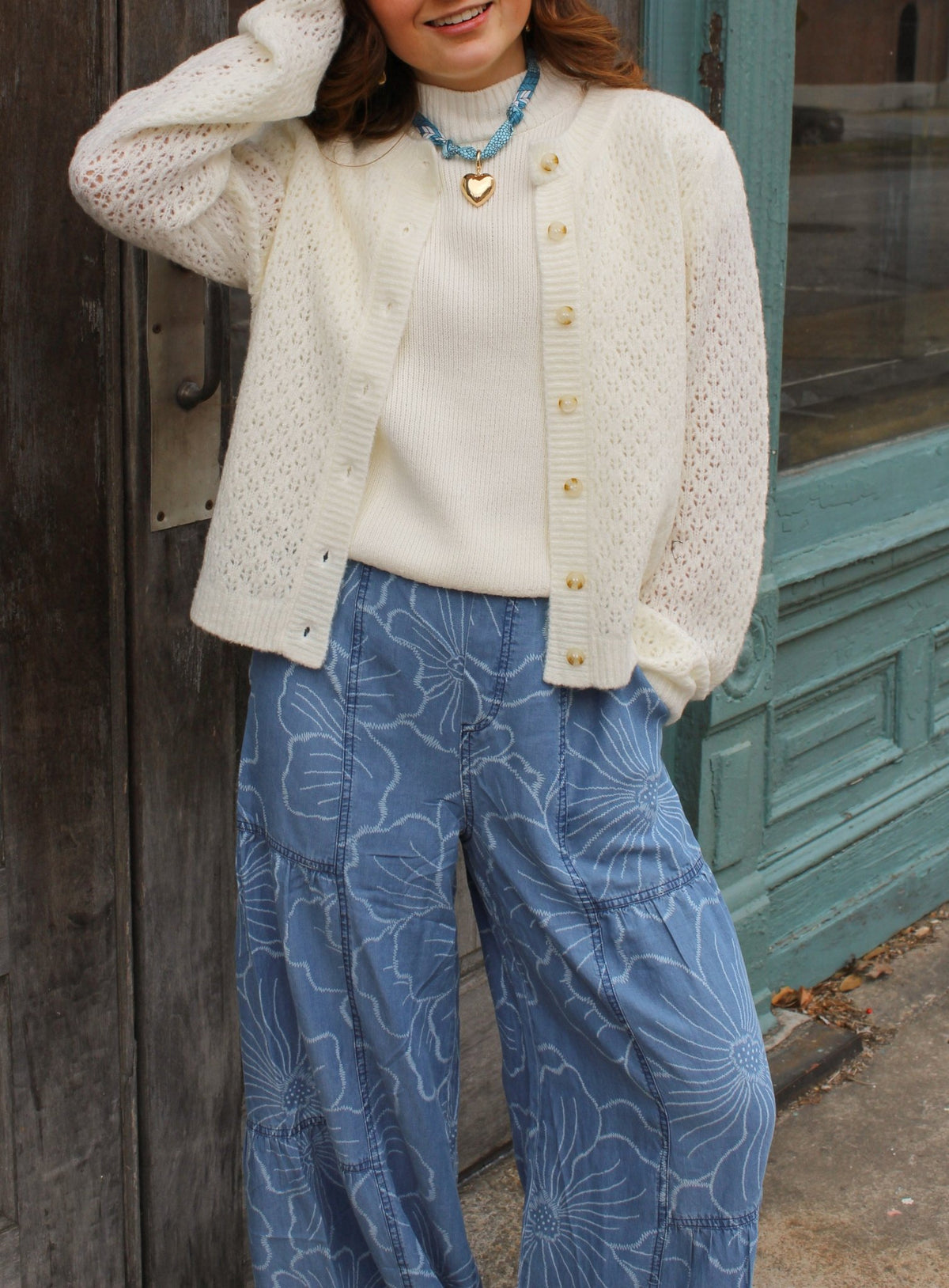 Floral Chambray Wide Leg Pants | Current Air