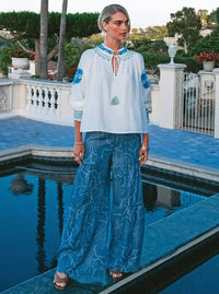 Floral Chambray Wide Leg Pants | Current Air
