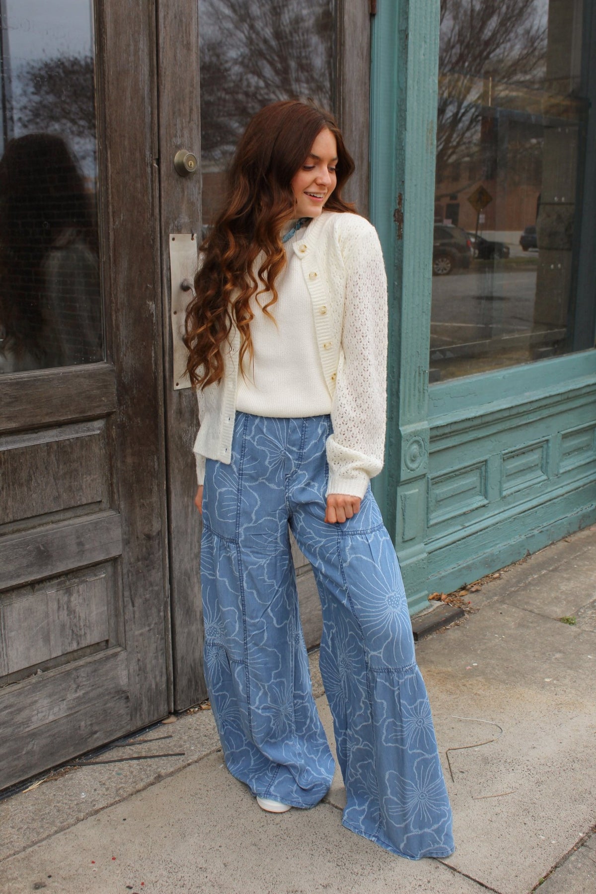 Floral Chambray Wide Leg Pants | Current Air