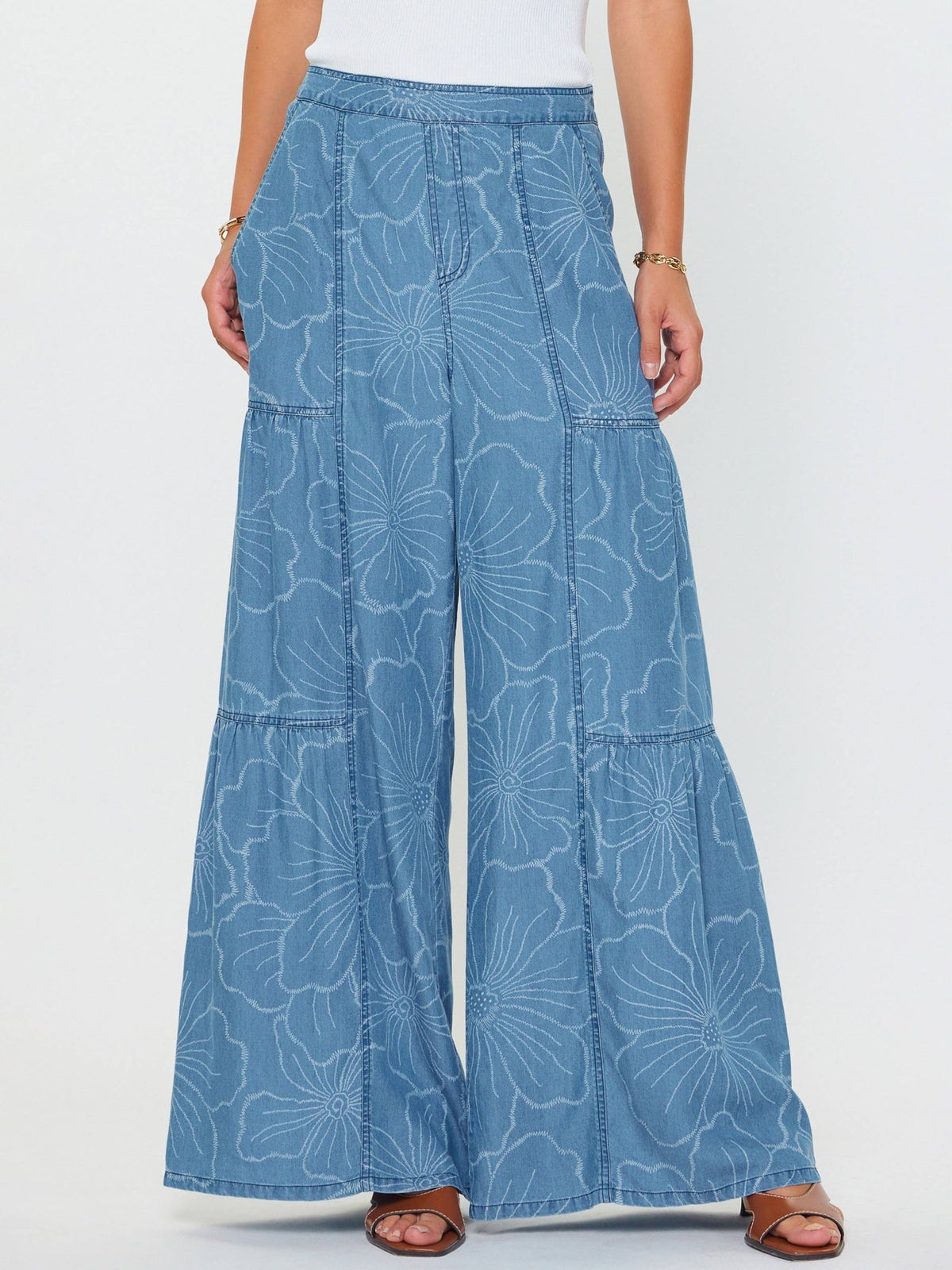 Floral Chambray Wide Leg Pants | Current Air