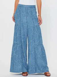 Floral Chambray Wide Leg Pants | Current Air