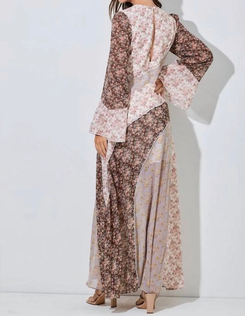 Buy Floral and Brown Boho Chiffon Ruffle Maxi Dress Online