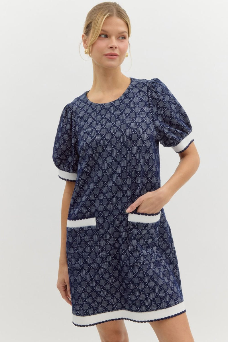 entro mini dress Floral Geo Short Puff Sleeve Mini Dress Large