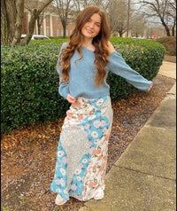 Floral print Cream Maxi Skirt | Baevely by Wellmade USA