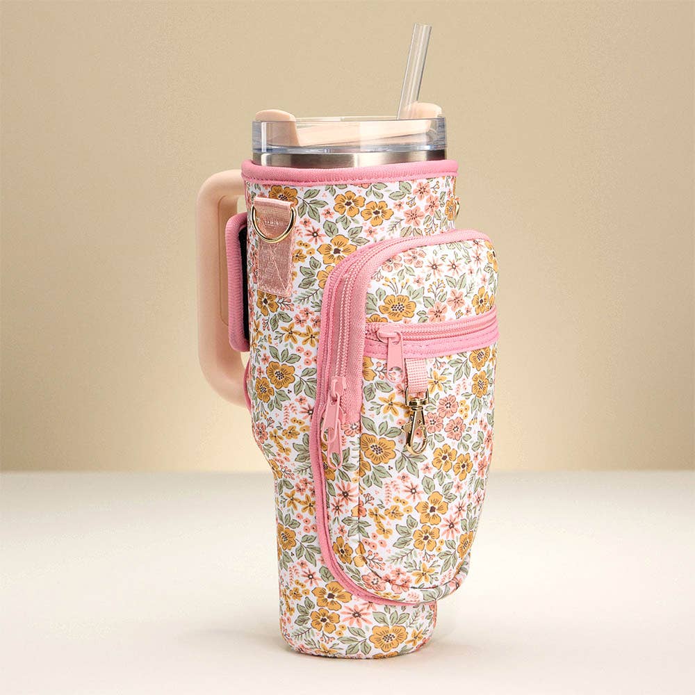 Flower Pattern Tumbler Carrier Holder Bag | Sensibling Corp.