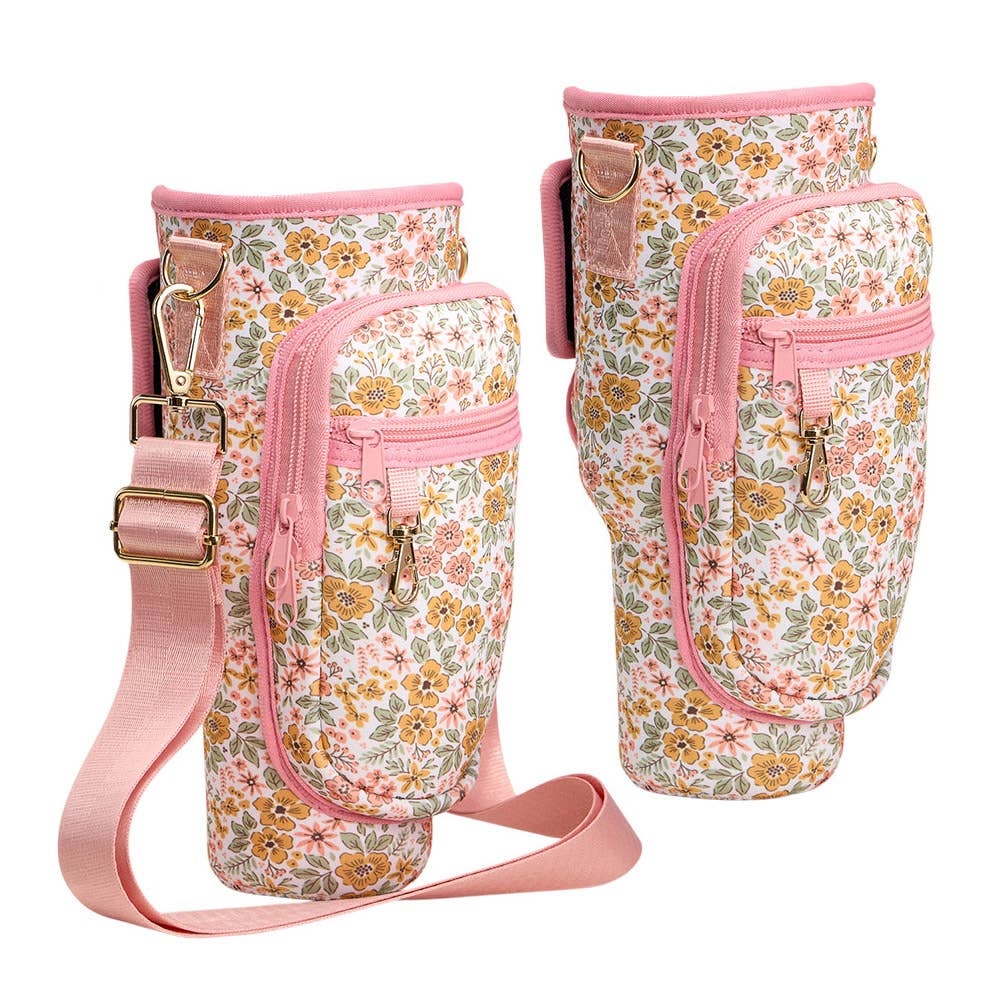 Flower Pattern Tumbler Carrier Holder Bag | Sensibling Corp.