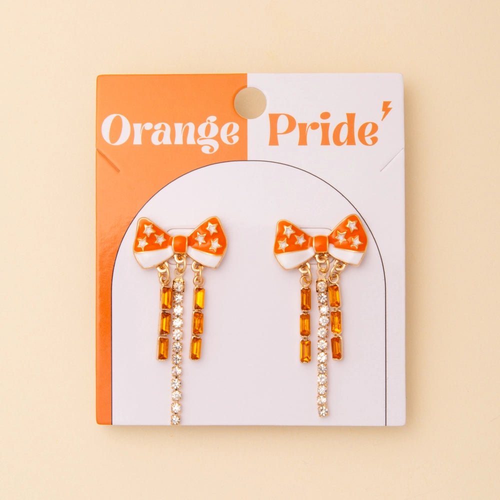 Gameday Orange Bow Football Dangle Earrings | sophia collection