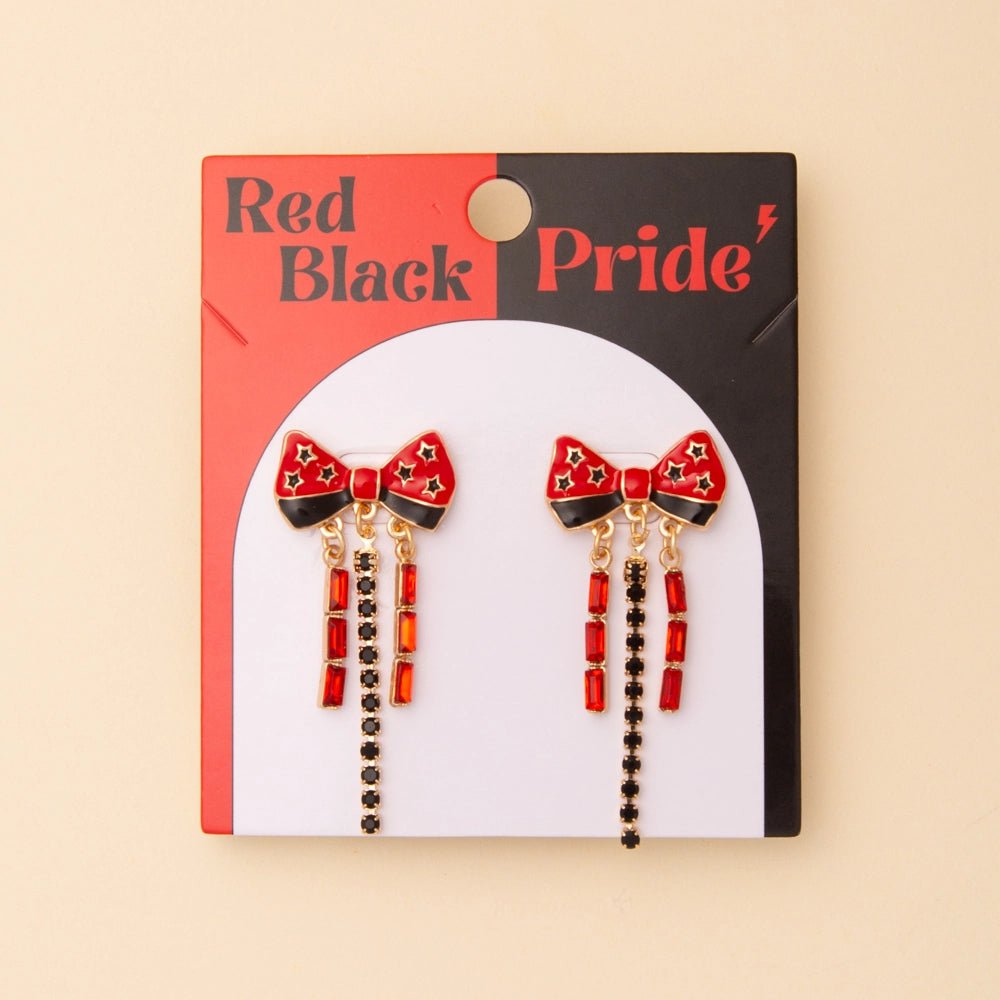 Gameday Red & Black Bow Football Dangle Earrings | sophia collection