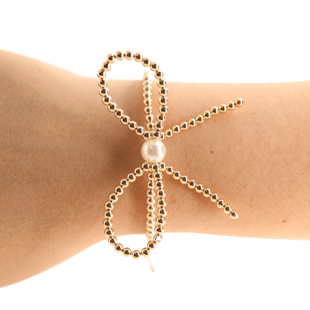 Gold Bow Bracelet: Standard 6.75 inch | Beaded Blondes