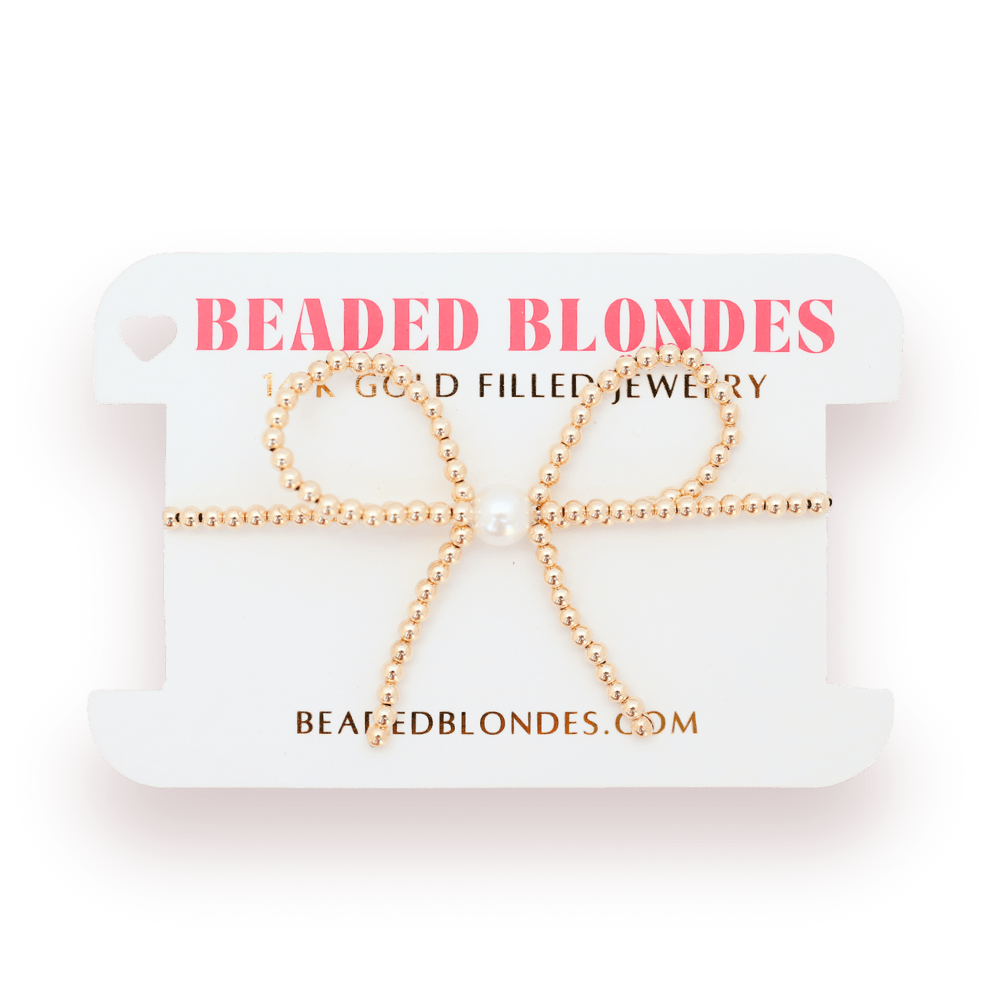 Gold Bow Bracelet: Standard 6.75 inch | Beaded Blondes