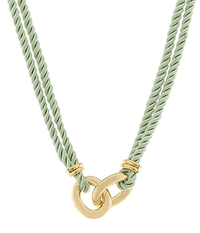 Gold Cable Linked and Mint Green Silk Rope Statement Necklace | K English Collection