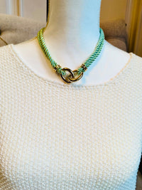 Gold Cable Linked and Mint Green Silk Rope Statement Necklace | K English Collection