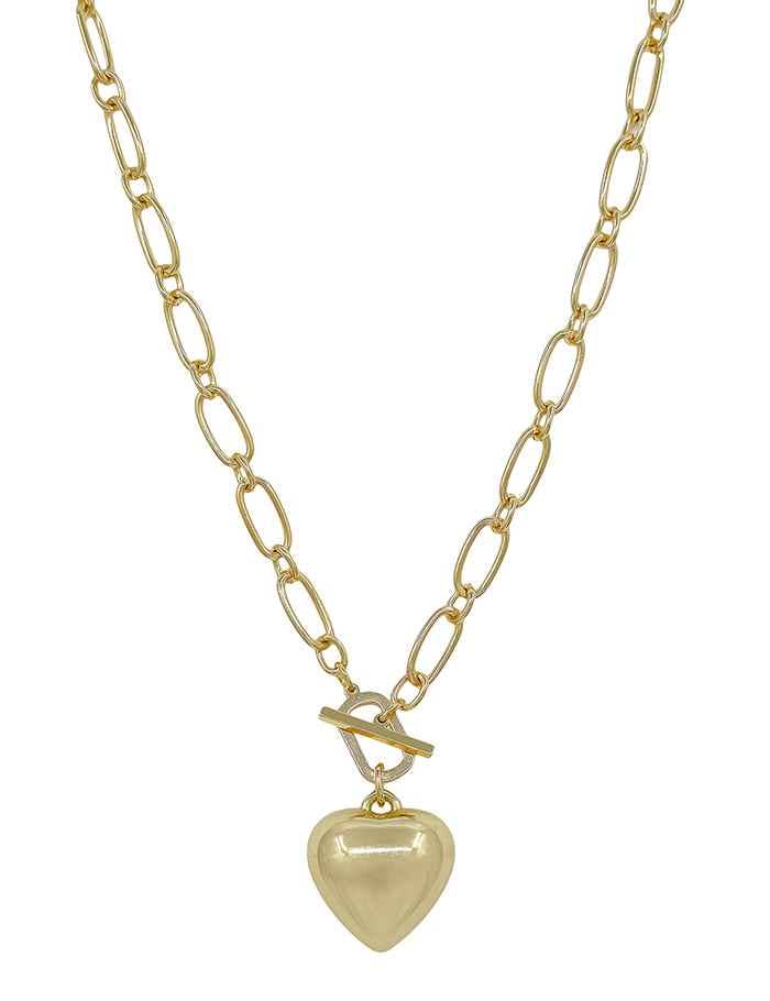 Gold Chain with Large Puffy Heart 16"-18" Necklace | What's Hot