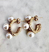 Gold Pearl Textured Huggie Hoop Earrings | Sissy Boutique