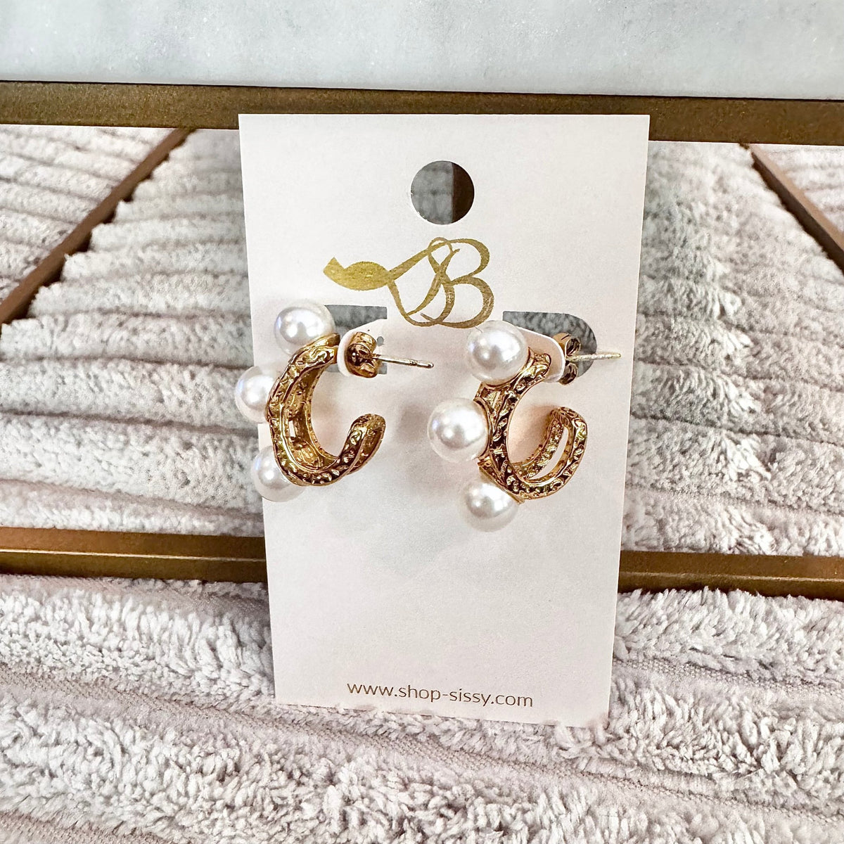 Gold Pearl Textured Huggie Hoop Earrings | Sissy Boutique