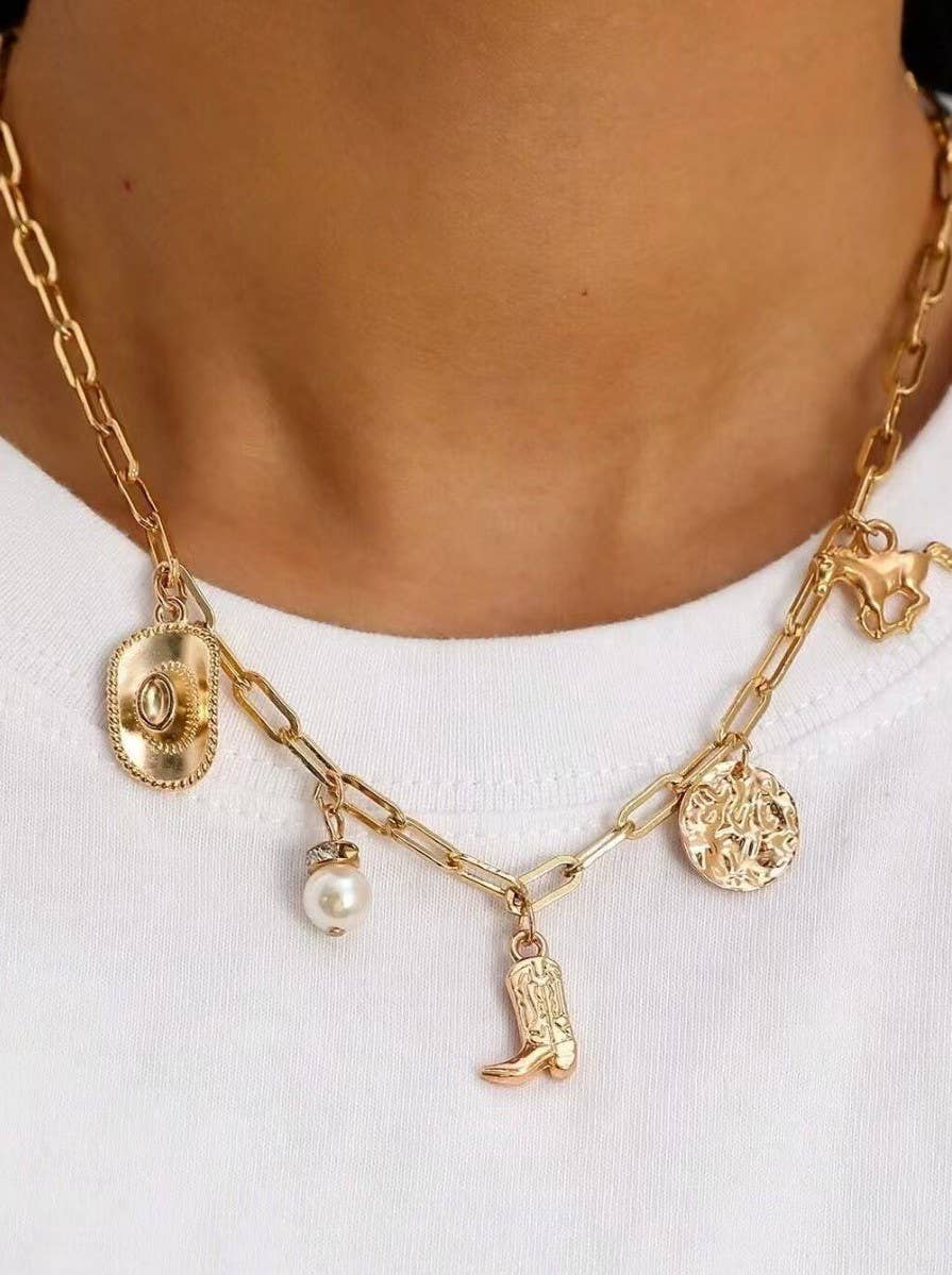 Gold Plated (Tarnish-Free) Cowgirl Charm Paperclip Necklace | JOSSLYN by wall to wall