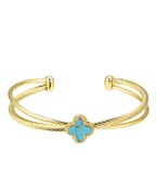 Clover Turquoise Stone Gold and Silver Cable Bracelet Sissy Boutique