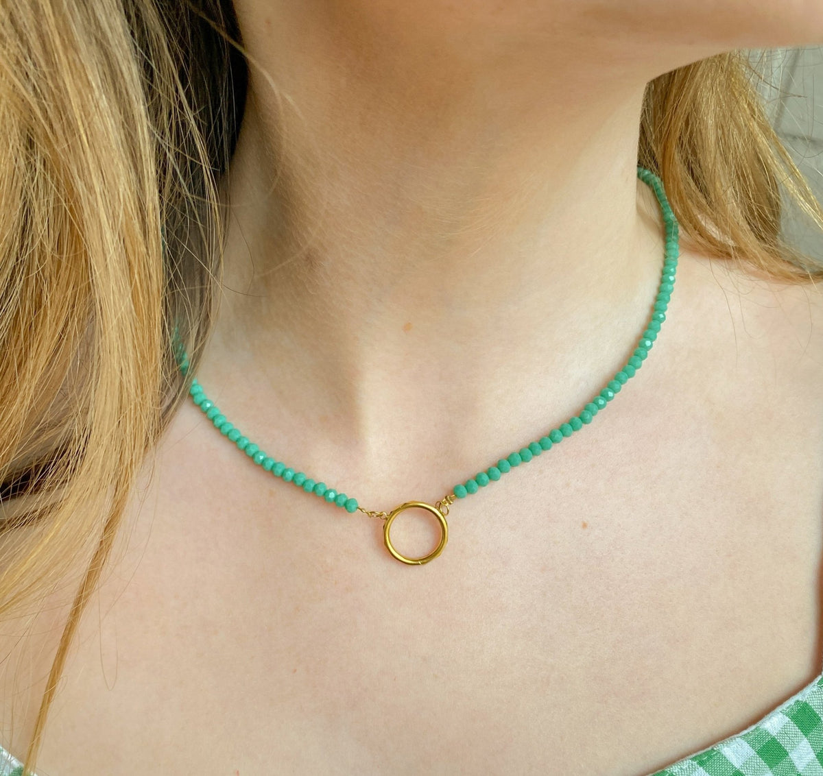 Green Blue Beaded Gold Detail Necklace | Sissy Boutique