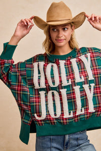 Green Holly Jolly Christmas Plaid Oversized Sweatshirt | Sissy Boutique