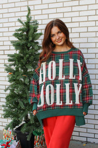 Green Holly Jolly Christmas Plaid Oversized Sweatshirt | Sissy Boutique