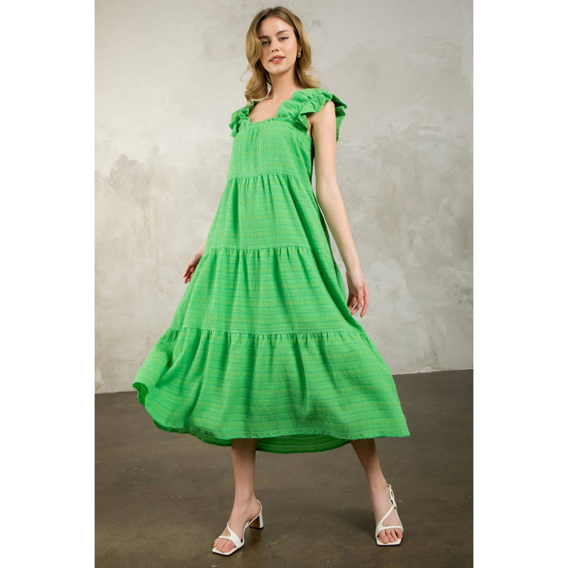 Green Ruffle Strap Textured Maxi Dress Green Ruffle Strap Textured Maxi Dress