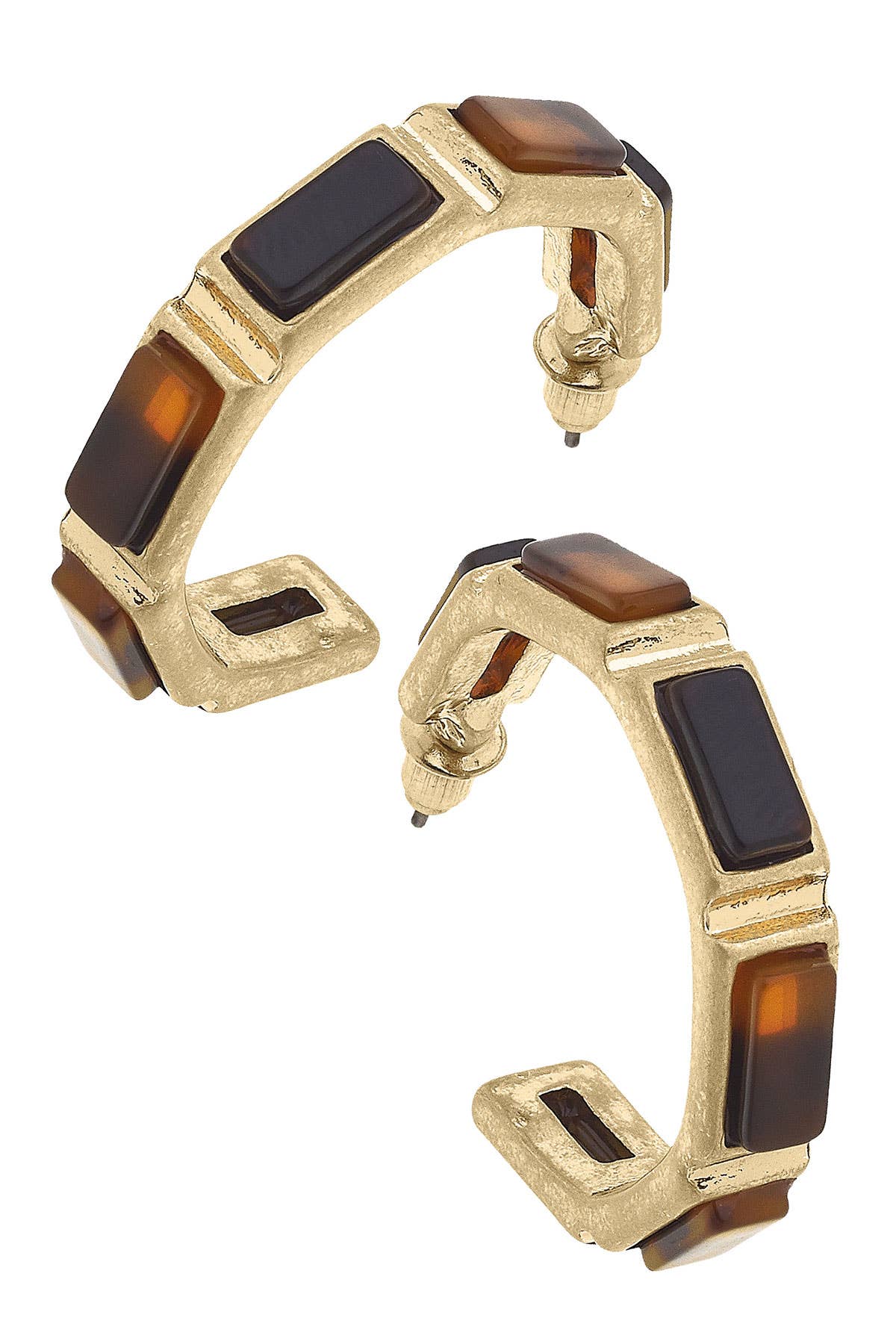 Halston Tortoise Hoop Earrings in Worn Gold | Canvas Style