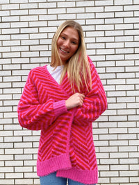 HOT PINK AND RED CHESHIRE CHEVRON EYELASH CARDIGAN | Sugarlips