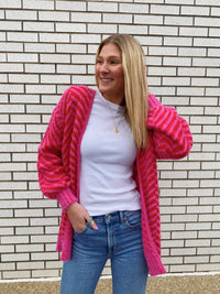 HOT PINK AND RED CHESHIRE CHEVRON EYELASH CARDIGAN | Sugarlips