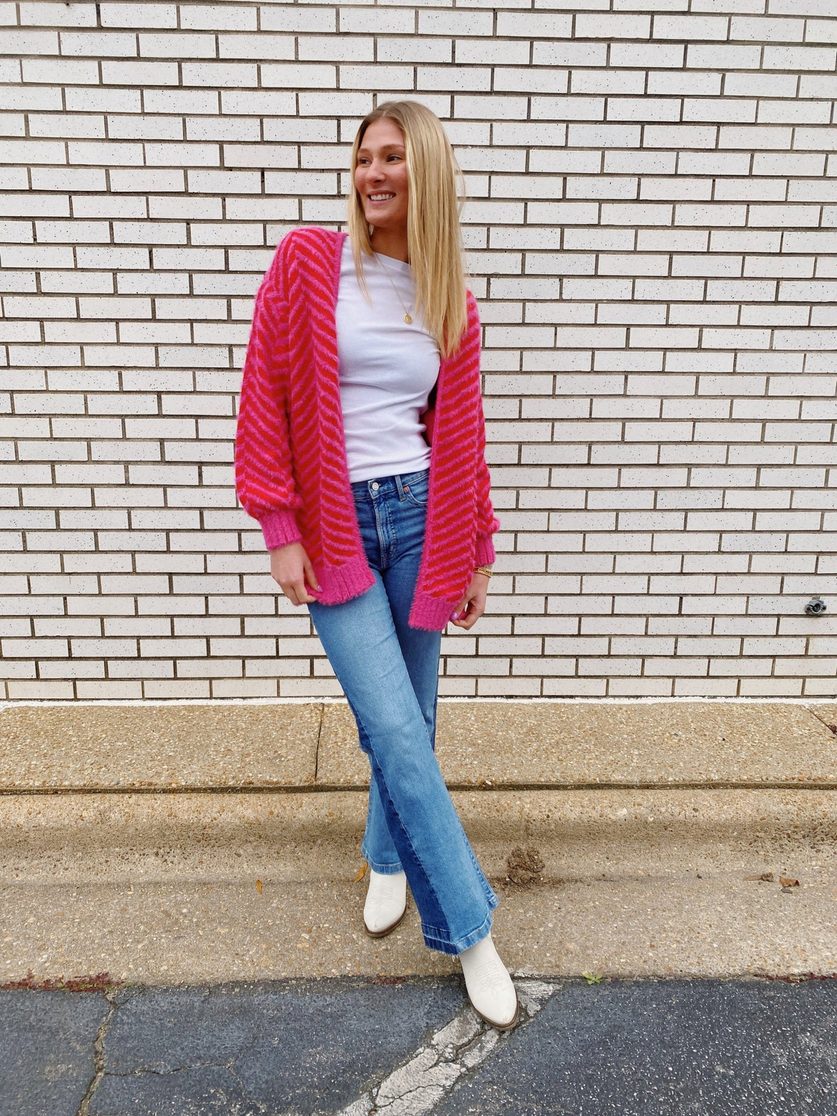HOT PINK AND RED CHESHIRE CHEVRON EYELASH CARDIGAN | Sugarlips
