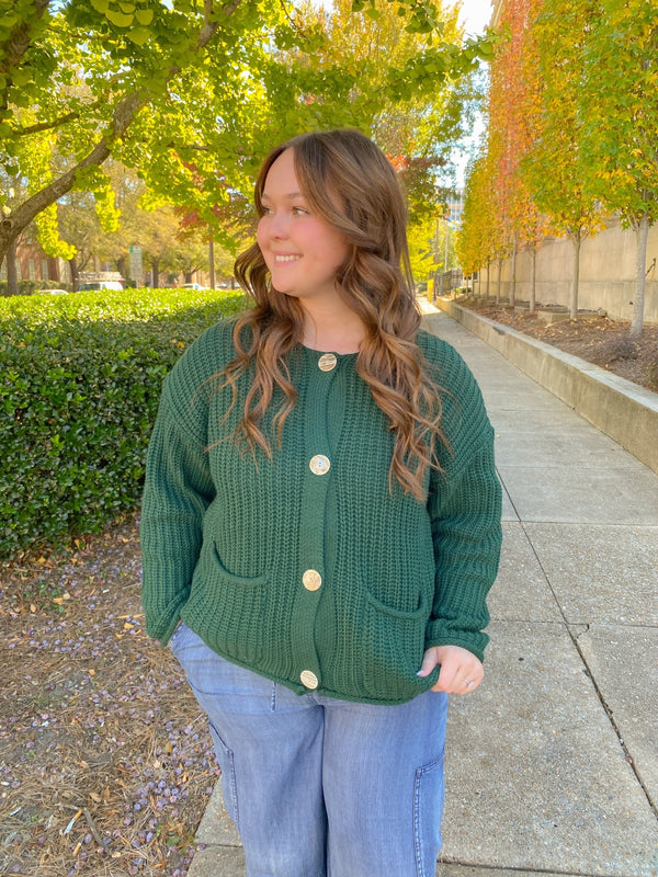 Hunter Green Knitted Long Sleeve Cardigan | Oddi