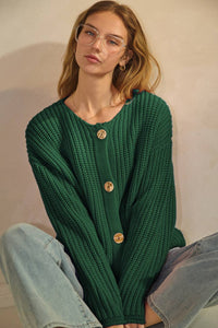 Hunter Green Knitted Long Sleeve Cardigan | Oddi