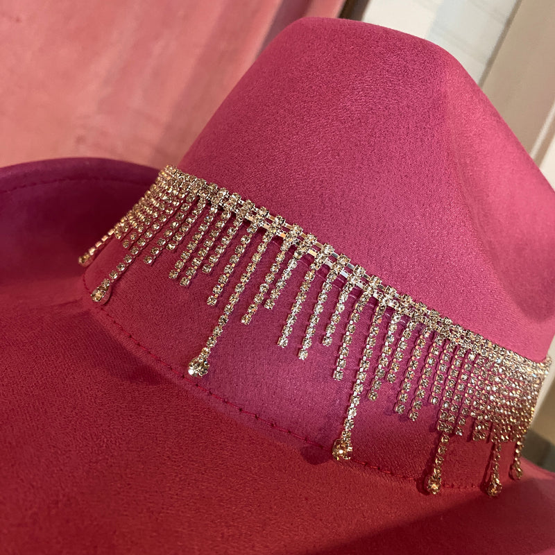 PINK COWBOY HAT WITH SILVER DETAILING-Sissy Boutique-Sissy Boutique