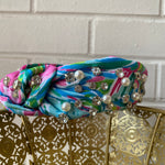GREEN AND PINK PAISLEY HEADBAND WITH KNOT DETAILING.-Sissy Boutique-Sissy Boutique