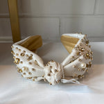 White Pearl & Crystal Studded Knotted Headband Sissy Boutique