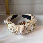 Natural Pearl & Crystal Studded Knotted Headband Sissy Boutique