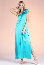 Turquoise One Shoulder Maxi Dress Jodifl