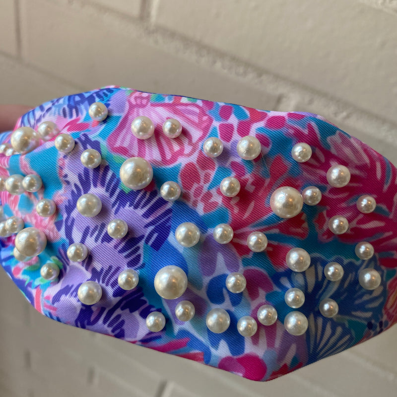 Paisley Print Headband With Knot Detailing And Pearls Sissy Boutique