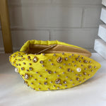 YELLOW PEARL & CRYSTAL STUDDED KNOTTED HEADBAND-Sissy Boutique-Sissy Boutique