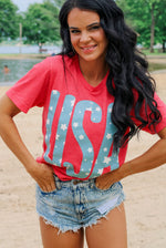 USA | HEATHER RED | SHORT SLEEVE TEE-Small Town Society Apparel Co.-Sissy Boutique
