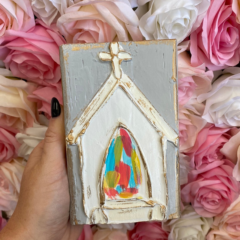 Colorful Church Hand Painted Wood Block- Small-Sissy Boutique-Sissy Boutique