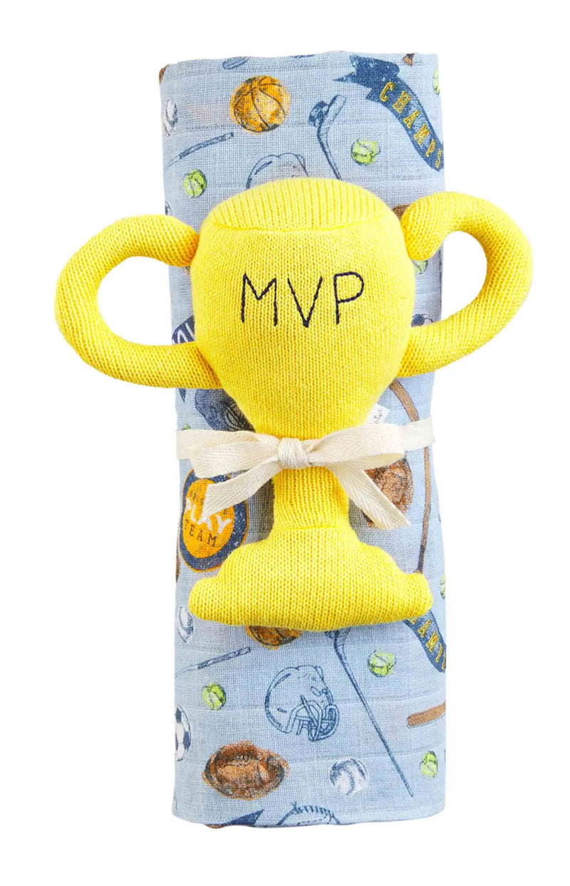 SPORTS SWADDLE AND RATTLE SET  MUD PIE-Mud Pie-Sissy Boutique