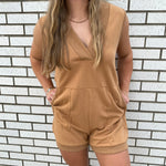 BROWN V-NECK SLEEVELESS ROMPER-Sissy Boutique-Sissy Boutique