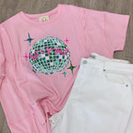 LET’S GO GIRLS PINK MIRROR DISCO BALL SEQUINED TEE-Sissy Boutique-Sissy Boutique