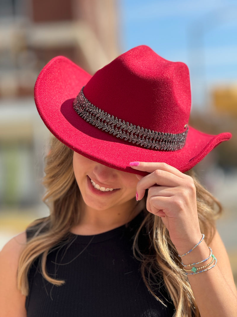 C.C. MAGGIE COWBOY HAT BURGUNDY WITH GLITTER BAND-Sissy Boutique-Sissy Boutique