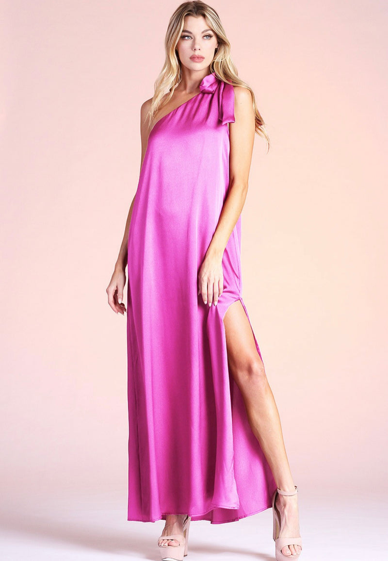 Hot Pink One Shoulder Maxi Dress Jodifl
