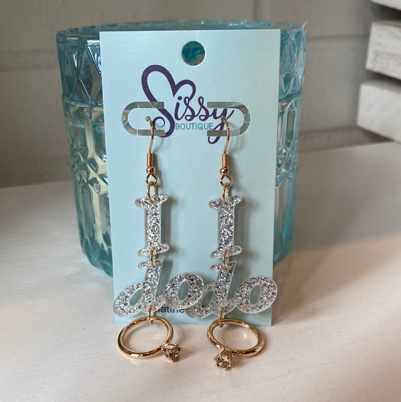 GLITTER “I DO” ACRYLIC EARRINGS-Sissy Boutique-Sissy Boutique