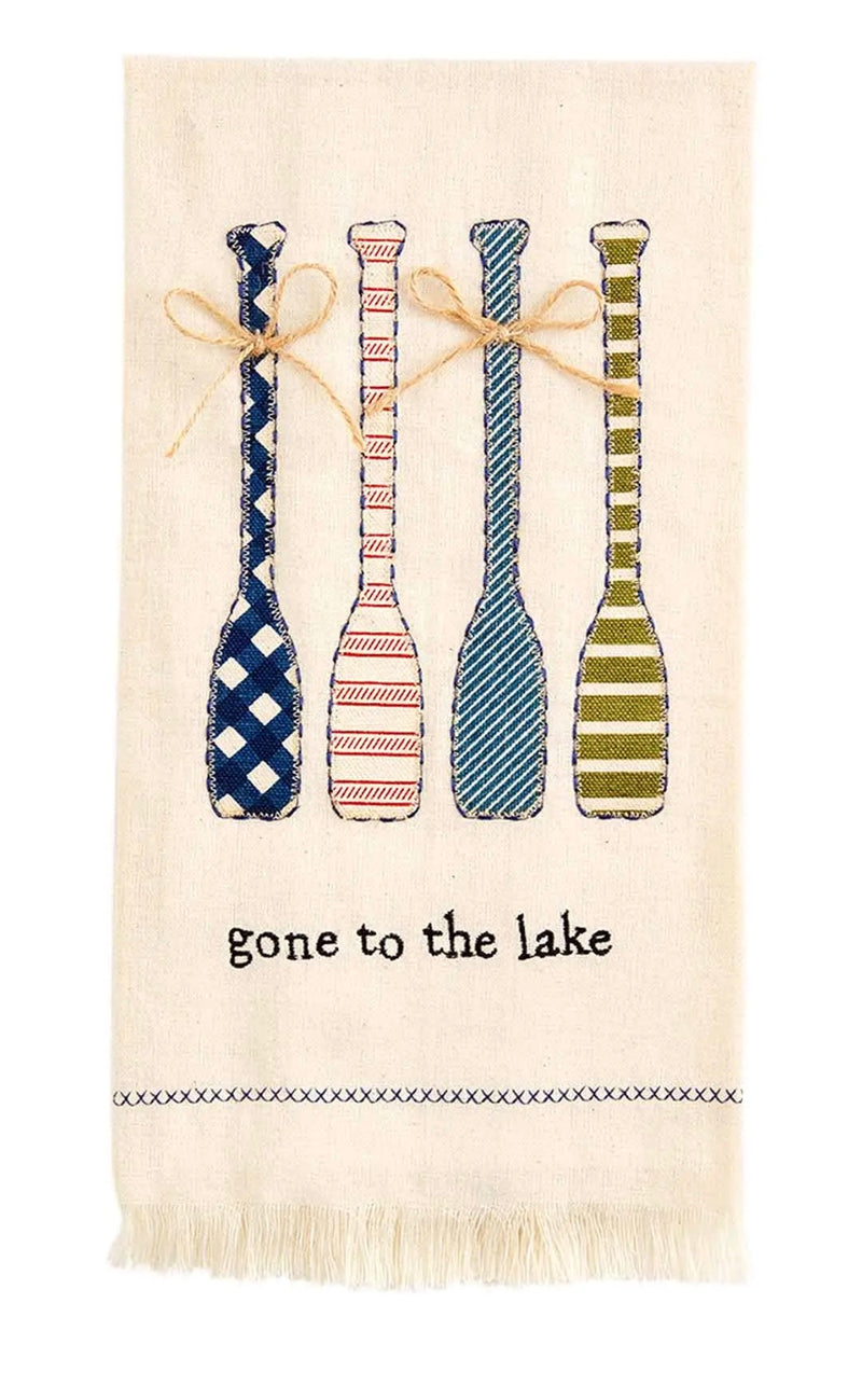 GONE TO LAKE APPLIQUE HAND TOWEL-Mud Pie-Sissy Boutique